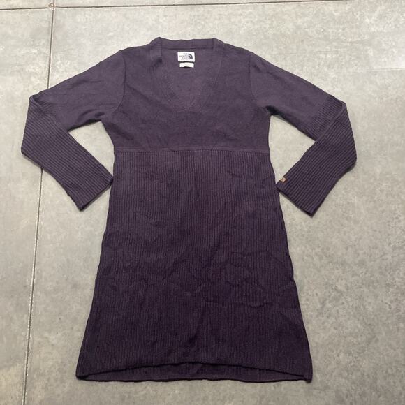 NORTH FACE Purple Alpaca Wool Ribbed Sweater Dress Saguaro Size XL Peru - Picture 1 of 7